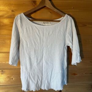Free People White Ribbed 3/4 Sleeve Blouse
